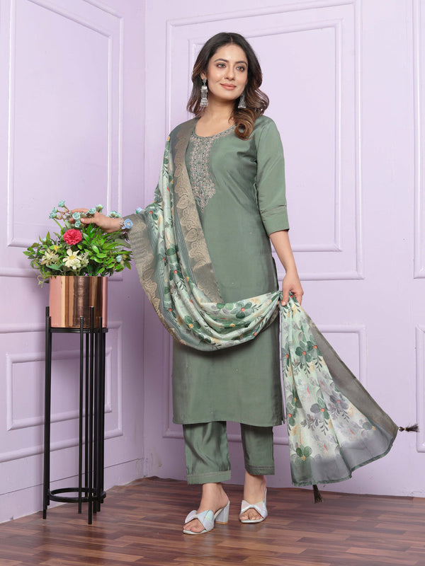 Green Rusian Silk Pant Suit 189884