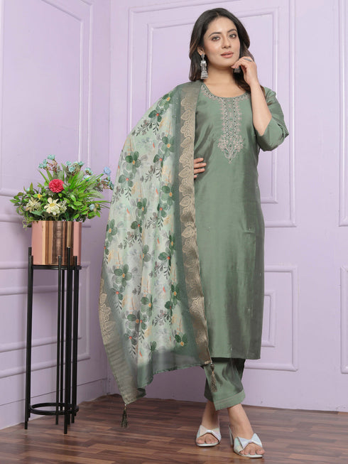 Green Rusian Silk Pant Suit 189884 Back View