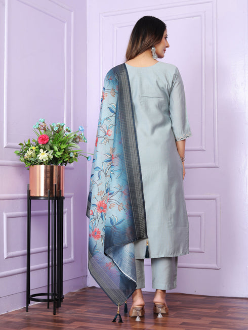 Skyblue Modal Silk Pant Suit 189885 Back View