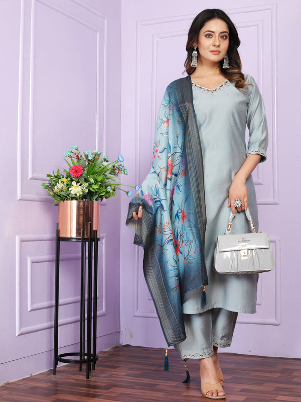 Skyblue Modal Silk Pant Suit 189885