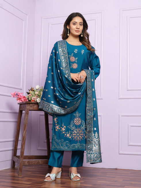 Blue Russian Silk Pant Suit 189886