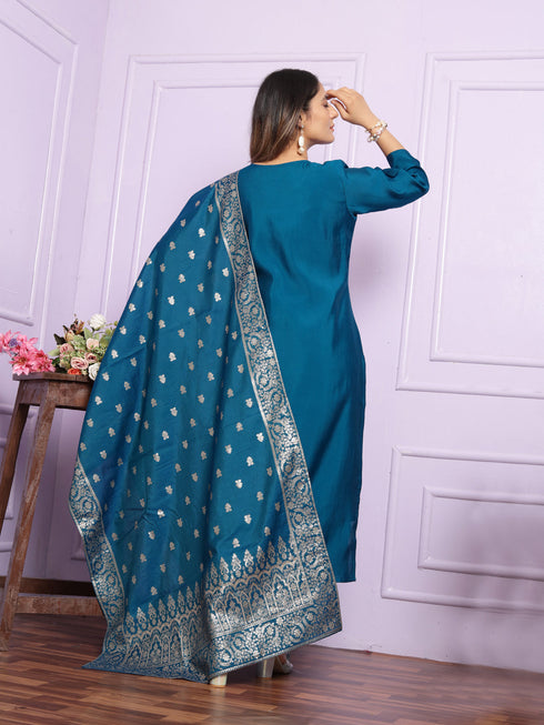 Blue Russian Silk Pant Suit 189886 Back View