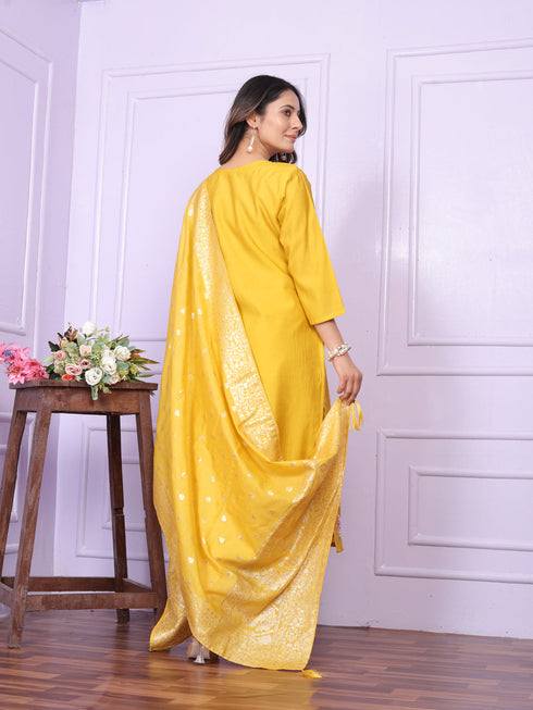 Yellow Russian Silk Pant Suit 189887 Salwar Kameez