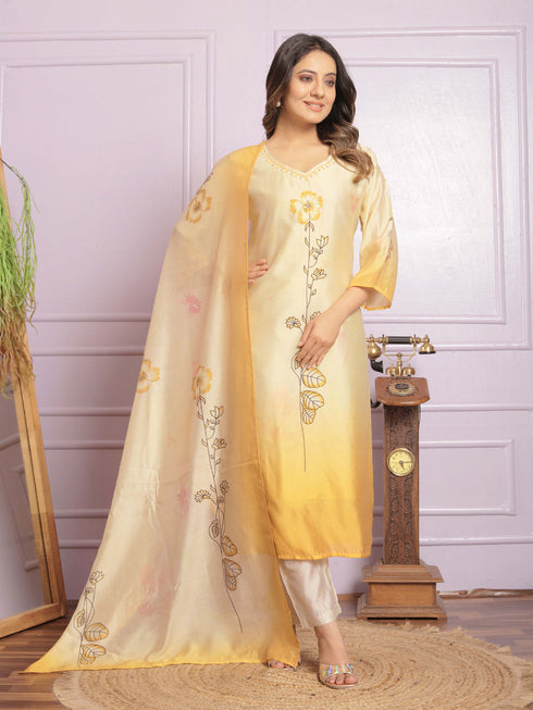 Yellowprinted Modal Silk Pant Suit 189891