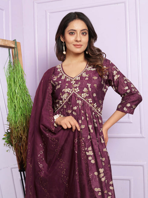 Purple Modal Silk Pant Suit 189943 Closure View