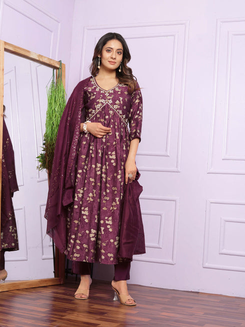 Purple Modal Silk Pant Suit 189943 Back View