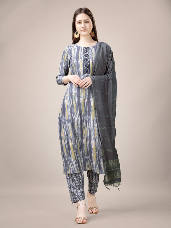 Grey Heavy Rayon Print Pant Suit 189943
