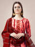 Red Heavy Rayon Print Pant Suit 189944 Closure View