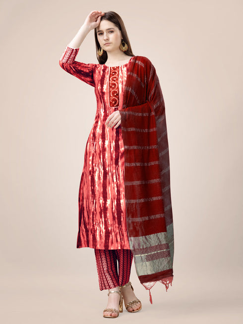 Red Heavy Rayon Print Pant Suit 189944