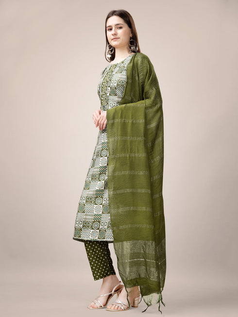 Mehndi Green Heavy Rayon Print Pant Suit 189947 Back View