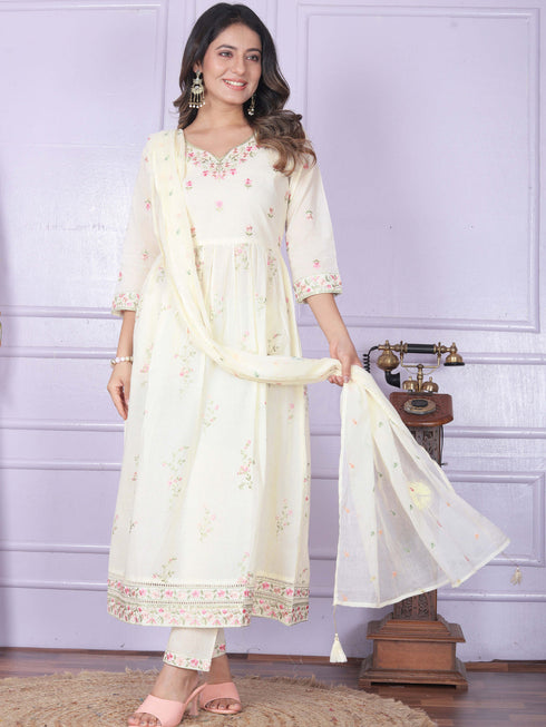 White Cambric Cotton Pant Suit 189947