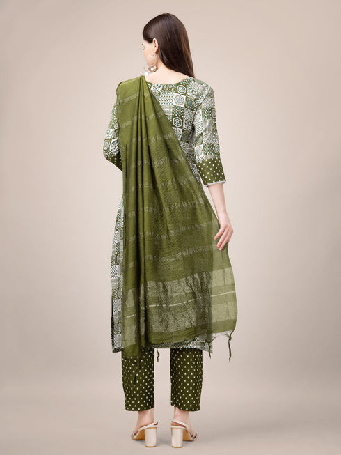 Mehndi Green Heavy Rayon Print Pant Suit 189947 Salwar Kameez