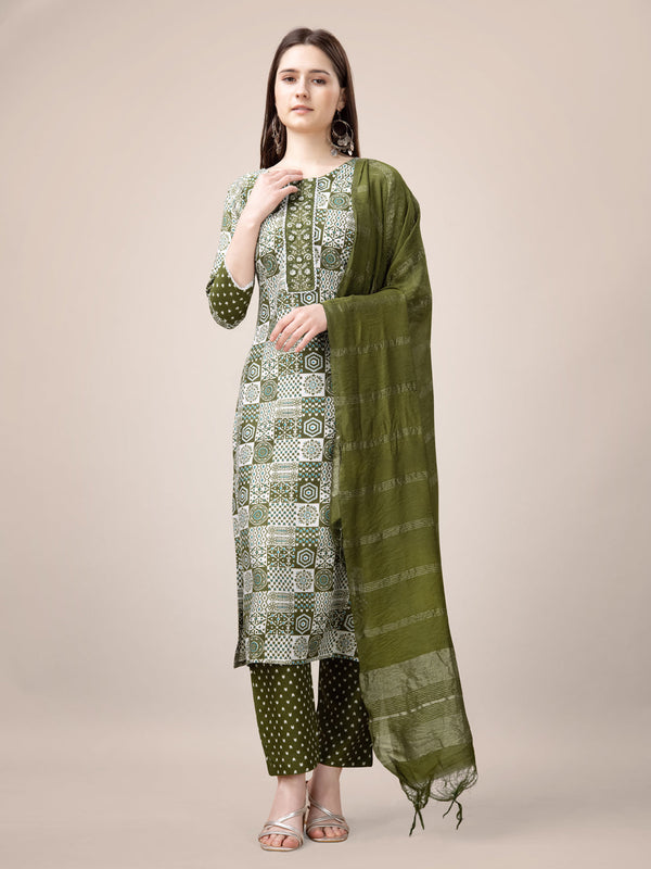 Mehndi Green Heavy Rayon Print Pant Suit 189947