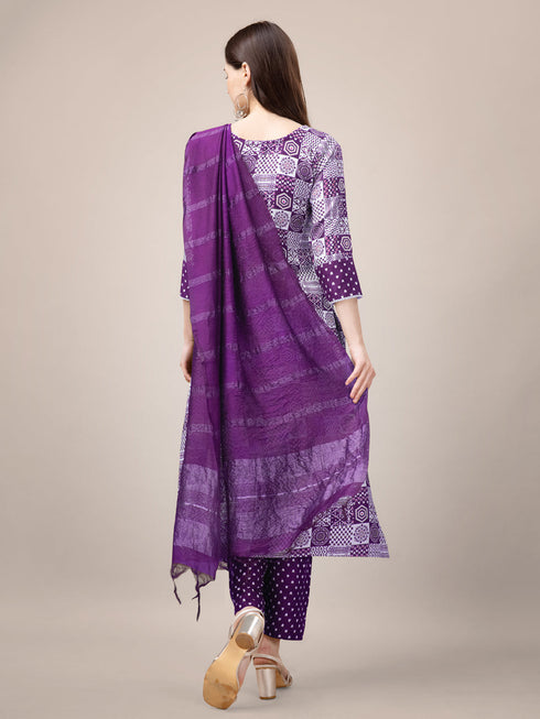 Purple Heavy Rayon Print Pant Suit 189948 Salwar Kameez