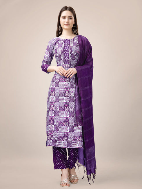 Purple Heavy Rayon Print Pant Suit 189948