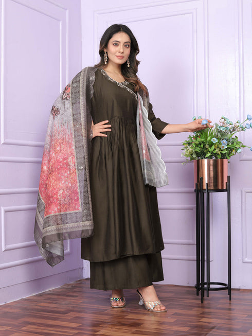 Mehendi Green Viscose Slub Pant Suit 189949