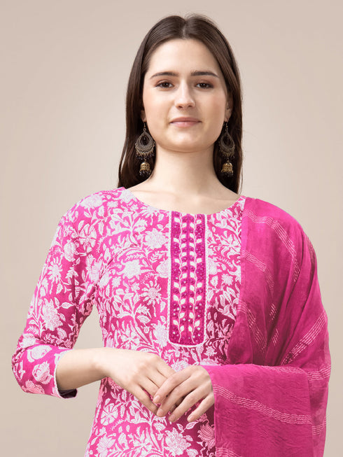 Pink Heavy Rayon Print Pant Suit 189951 Closure View