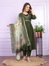 Mehendi Green Viscose Slub Pant Suit 189952 Back View