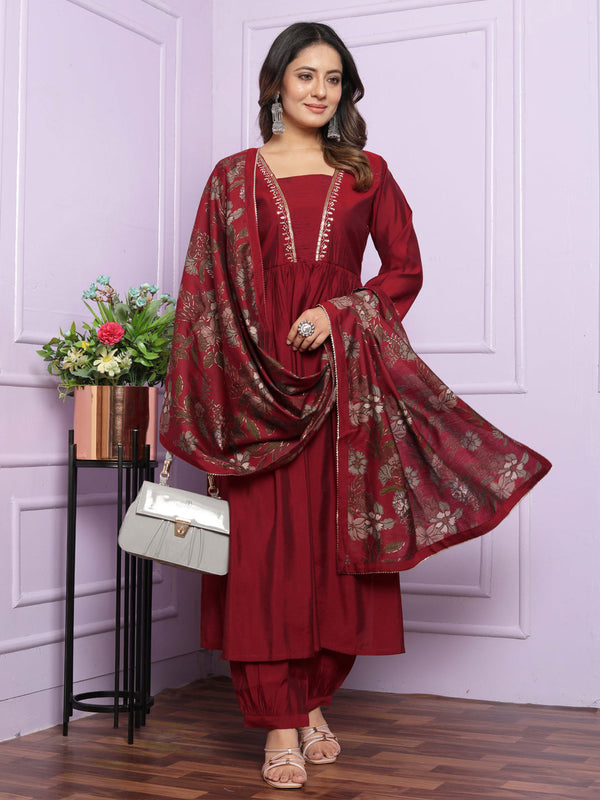 Maroon Modal Silk Pant Suit 189959