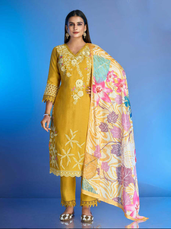 Yellow Roman Silk Pant Suit 189960