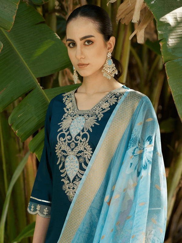 Blue Viscos Roman Silk Pant Suit 190051