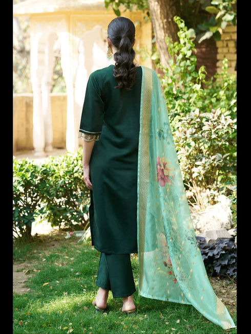 Green Viscos Roman Silk Pant Suit 190052 Back View