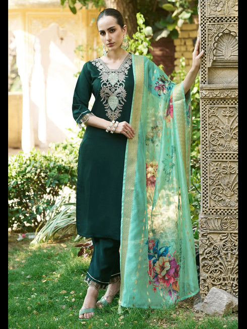 Green Viscos Roman Silk Pant Suit 190052
