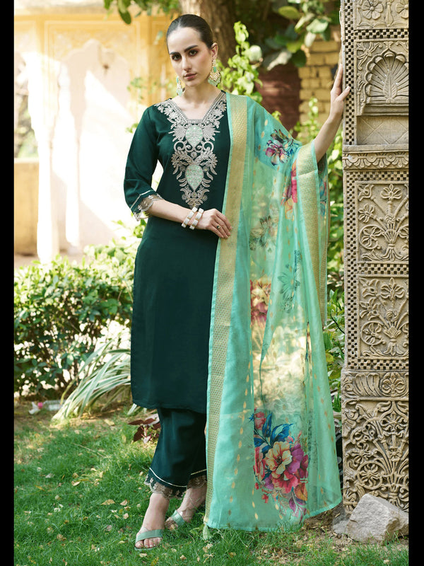 Green Viscos Roman Silk Pant Suit 190052