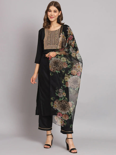 Black Cotton Blend Pant Suit 190055