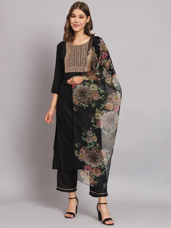 Black Cotton Blend Pant Suit 190055