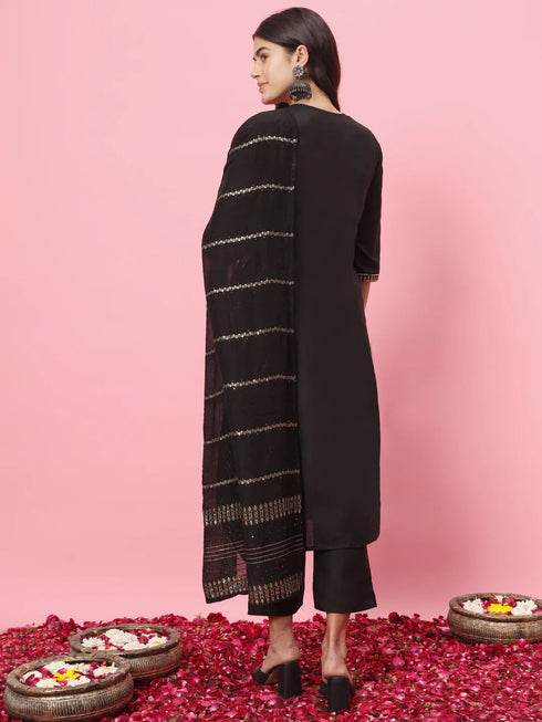 Black Cotton Blend Pant Suit 190056 Closure View