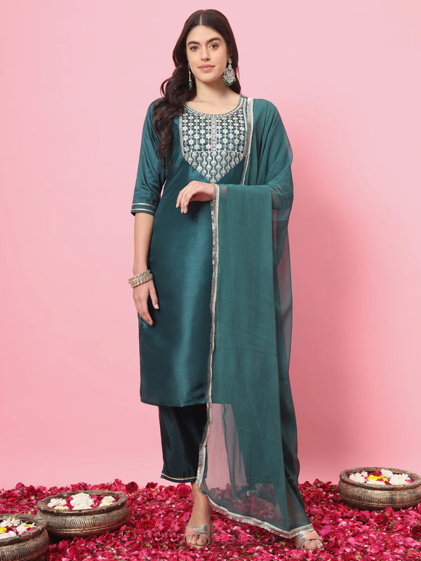 Green Silk Blend Pant Suit 190057