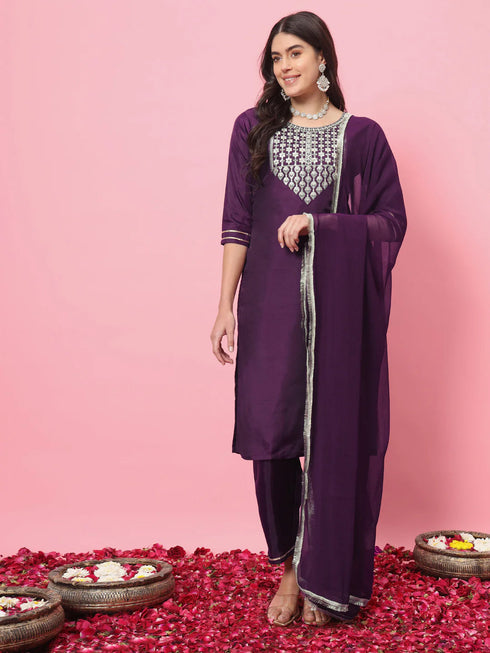 Purple Silk Blend Pant Suit 190059