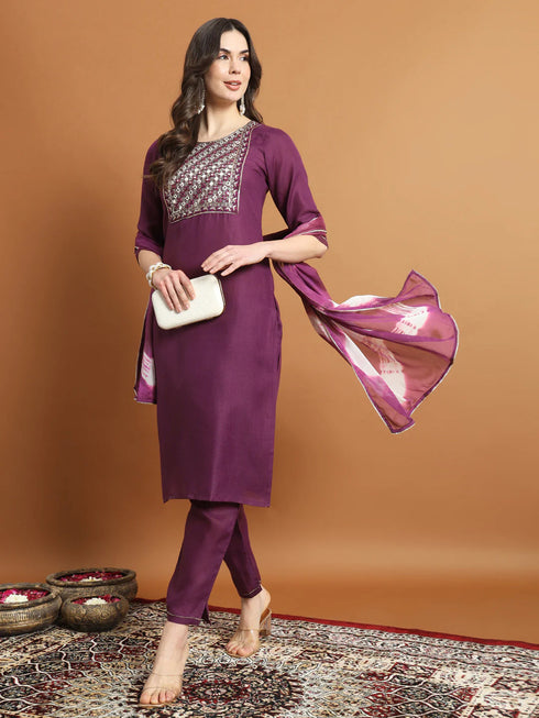 Purple Cotton Blend Pant Suit 190060