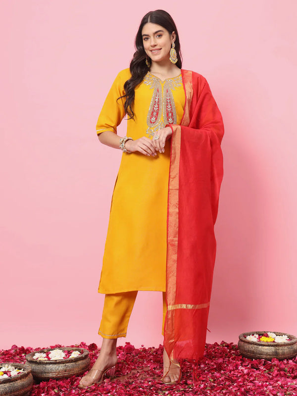 Yellow Cotton Blend Pant Suit 190062