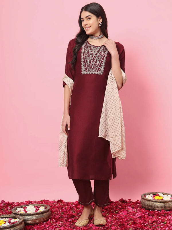 Maroon Silk Blend Pant Suit 190065