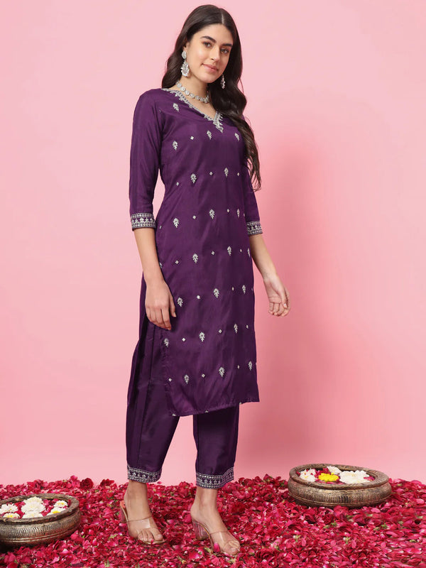 Purple Silk Blend Pant Suit 190069