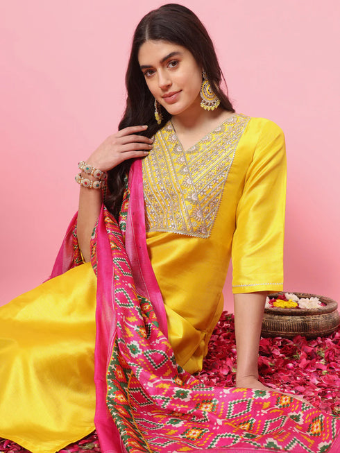 Yellow Silk Blend Pant Suit 190071