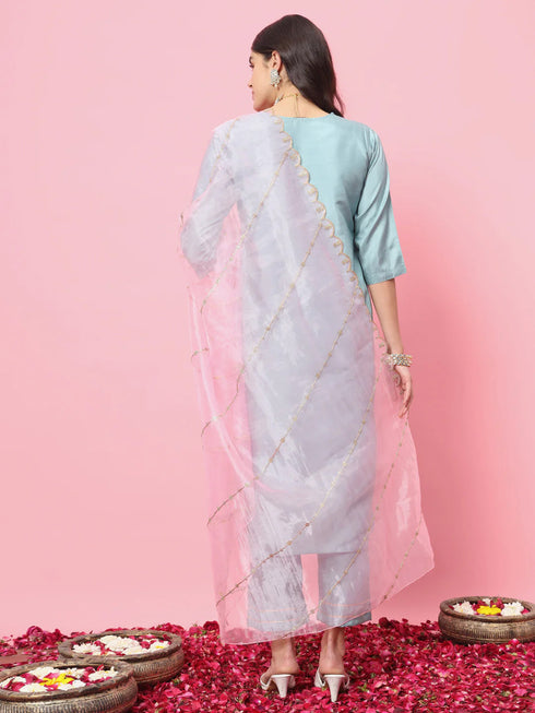 Sky Silk Blend Pant Suit 190078 Back View