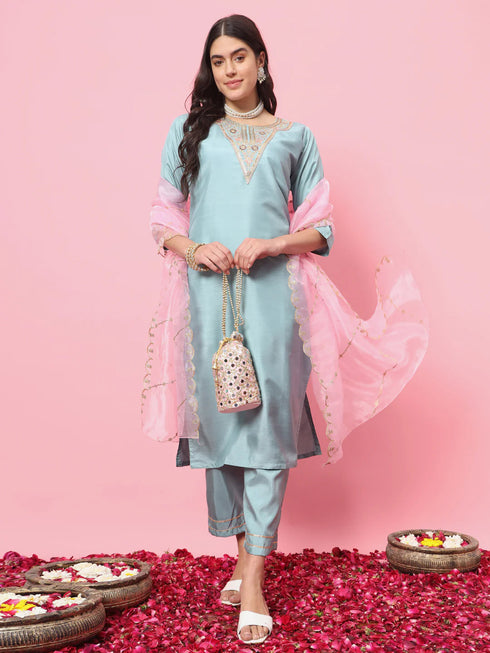 Sky Silk Blend Pant Suit 190078