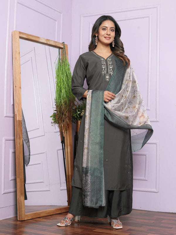 Grey Roman Silk Pant Suit 190924