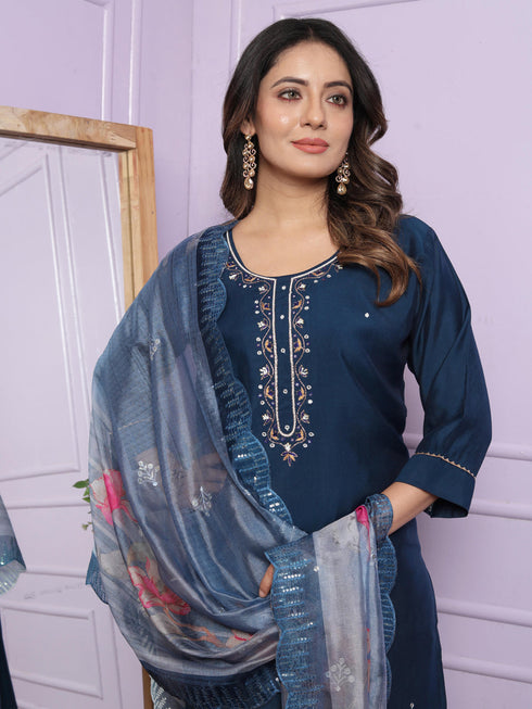 Blue Roman Silk Pant Suit 190926 Closure View