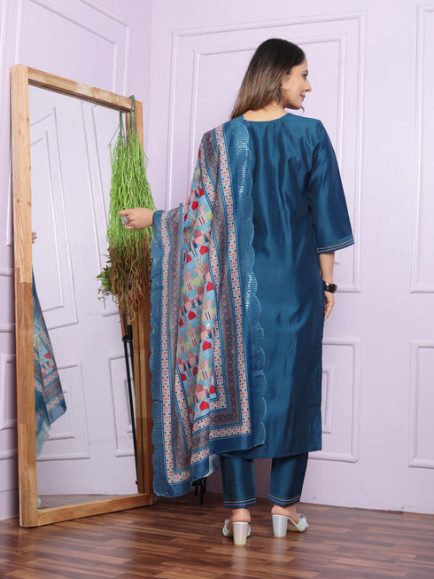 Blue Viscose Pant Suit 190927 Back View