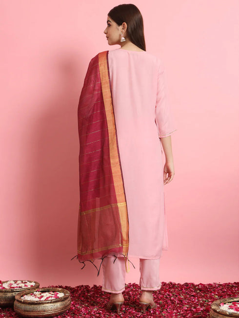 Baby Pink Cotton Silk Blend Pant Suit 190955 Salwar Kameez