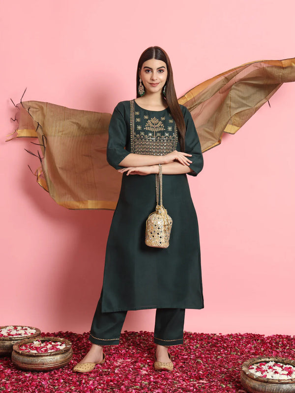 Green Pure Cotton Print Pant Suit 190961