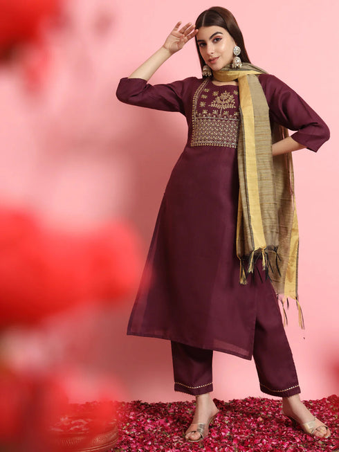 Purple Pure Cotton Print Pant Suit 190962