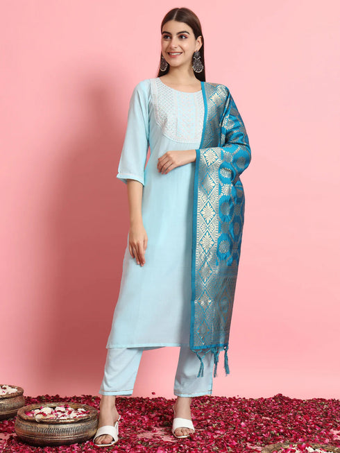Sky Cotton Silk Blend Pant Suit 190963