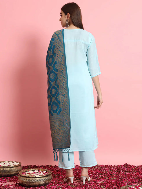 Sky Cotton Silk Blend Pant Suit 190963 Back View