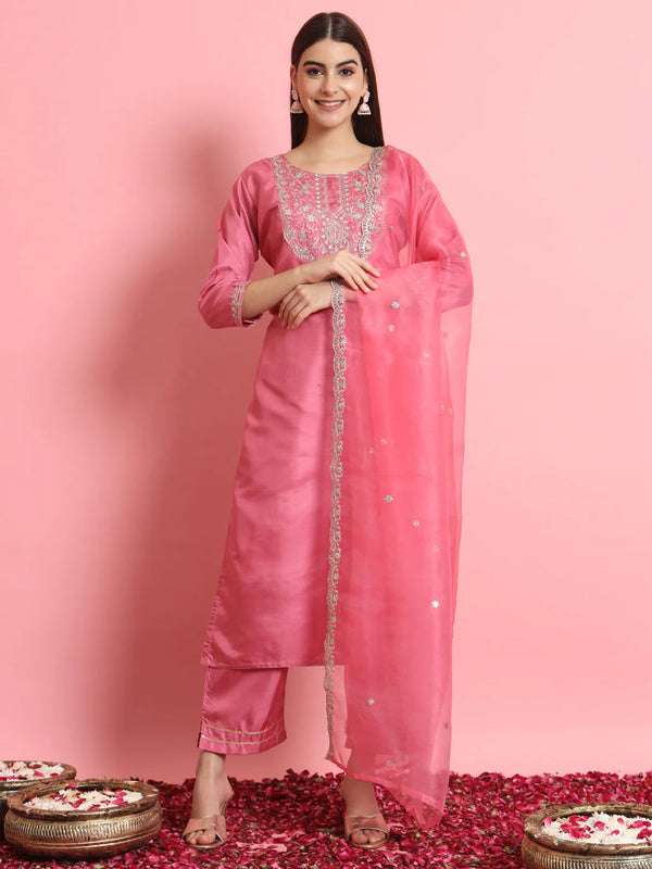 Pink Silk Blend Pant Suit 190965