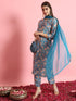 Blue Viscose Rayon Pant Suit 190966 Closure View